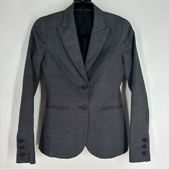 THEORY Women’s Charcoal Gray Wool Pin Dot Blazer Sz 00 - Picture 1 of 9